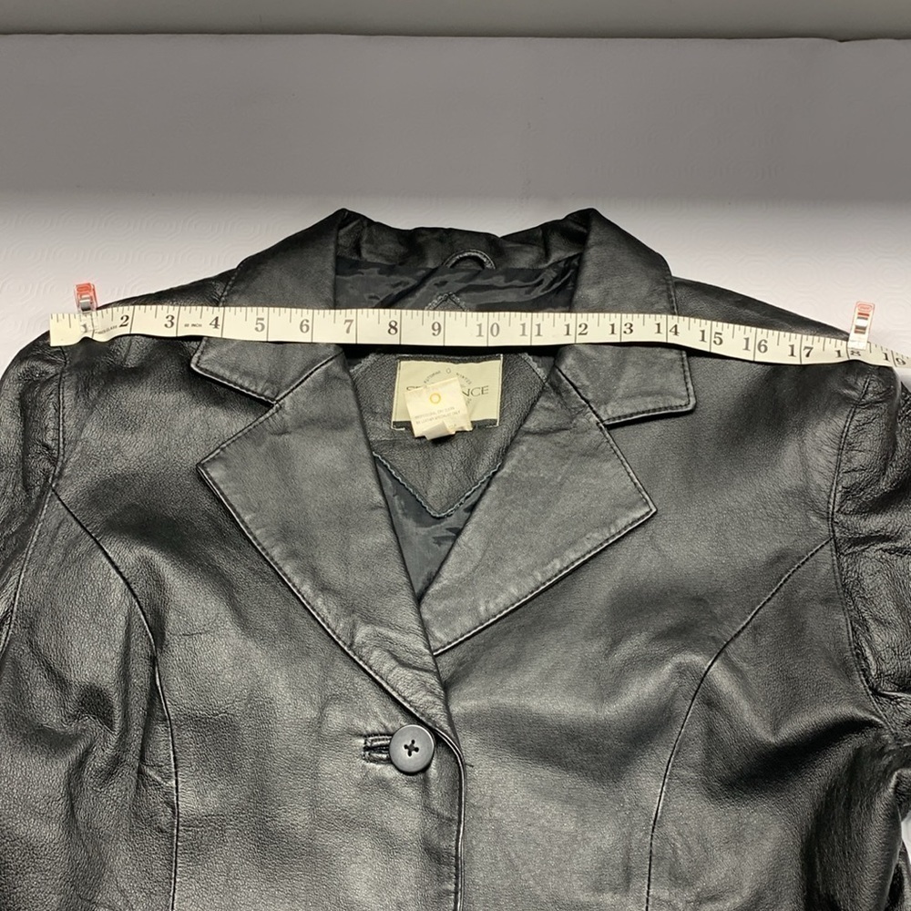 𝅺Sequence Leather Jacket Coat Front Button Closure Size 14 Colour Black - Picture 8 of 12